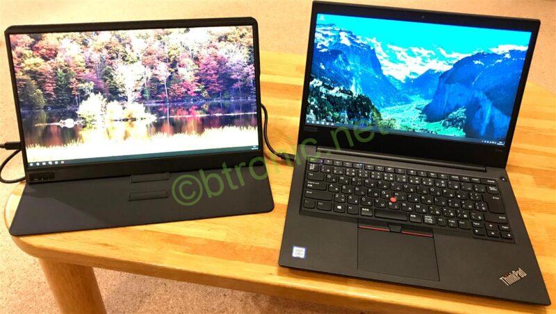 ThinkPad E490とモバイルモニターをUSB-Cで接続した状態