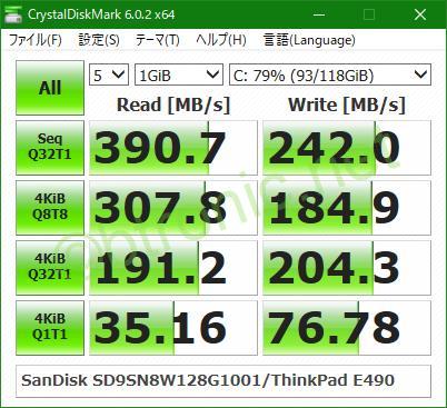 ThinkPad E490に標準搭載のSSD（SanDisk SD9SN8W128G1001）のパフォーマンス