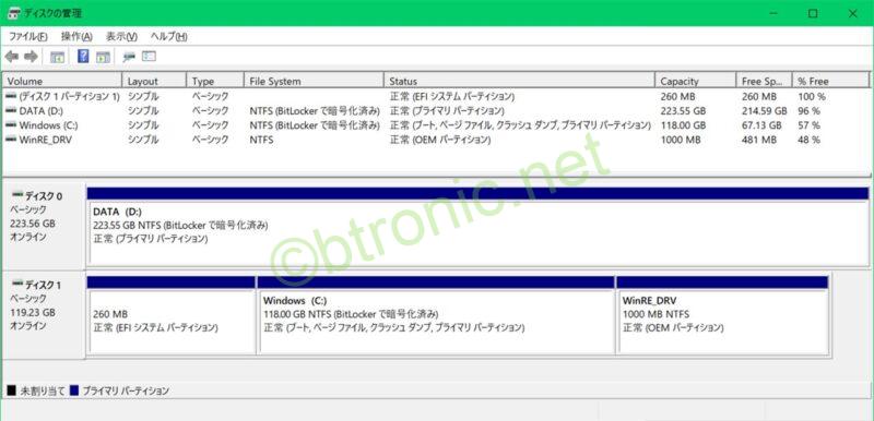Windows 10 ディスク管理の画面