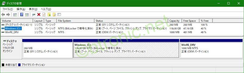 ThinkPad E490の出荷時のディスクのパーティションの状態