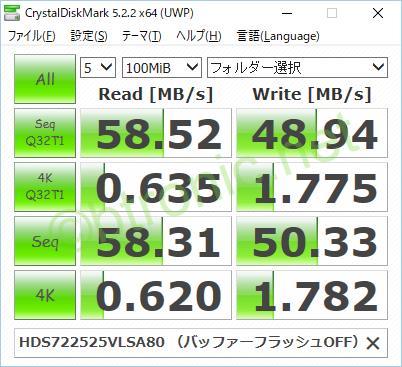バッファーフラッシュOFF時のHDD転送速度