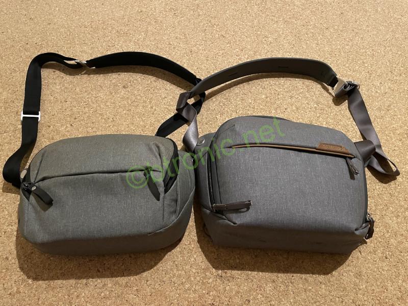 Peak Design Everyday Sling正面 v1 5L(左) と v2 6L(右)